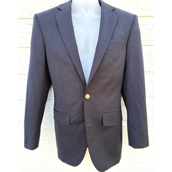Saddlebred Mens 36R Navy Blue Gold 2 Button Blazer Jacket Sport Coat Preppy READ - Picture 1 of 7